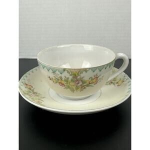 Vintage teacup and saucer set by M.B. floral gilted Made in Occupied Japan